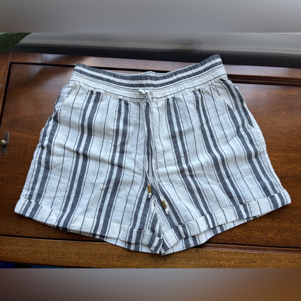 Anthropologie Maeve linen blend striped shorts with drawstring